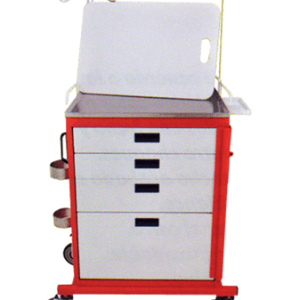 CARRO PARA EMERGENCIAS DE 4 CAJONES NUEVO (CAJONES ESMALTADOS EN BLANCO Y CUERPO ROJO) – CREM4N